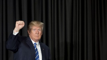 US President Donald Trump leaves after speaking at the Major Cities Chiefs Association and Major County Sheriff's Association Winter Meeting in Washington, DC, February 8, 2017.