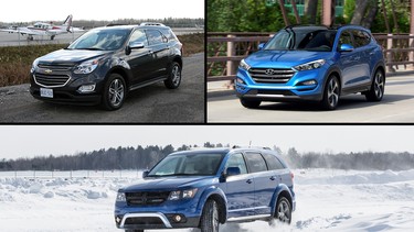 From top left, clockwise: Chevrolet Equinox, Hyundai Tucson, Dodge Journey