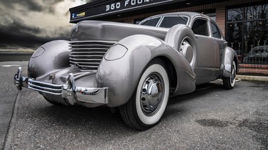 The fully restored 1937 Cord 810 in all its glory outside the 360 Fabrication shop in Abbotsford, B.C.