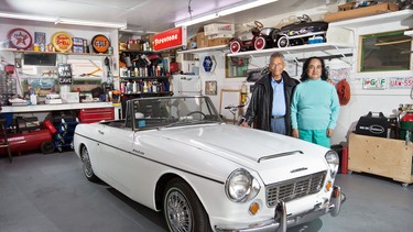 Donnie Wijesooriya stands with his wife Asoka next to their 1964 Datsun Fairlady.