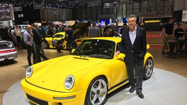 Alois Ruf and his RUF CTR at the 2017 Geneva Auto Show.