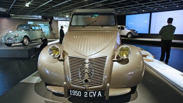 This photo taken on April 14, 2008 shows Citroën 2CV cars presented at the "Cite des Sciences et de l'industrie" in Paris during the installation proceedings of the "2Cv expo show" being held for the 60th anniversary of the infamous model. The city is hosting the exposition from April 14, 2008 to November 30, 2008.