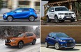 These are the four best of the top 10 fuel-efficient CUVs (from top left, clockwise): Buick Encore, BMW X3 xDrive28d, Chevrolet Trax, Nissan Rogue