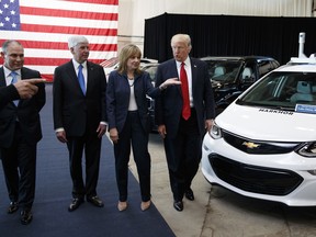 President Donald Trump tours the American Center of Mobility with GM CEO Mary Barra.