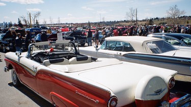 Gearheads take in the varied collection of cars at a past Spring Thaw in Calgary.