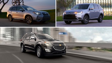 From top left, clockwise: Subaru Forester, Mitsubishi Outlander, Chevrolet Equinox