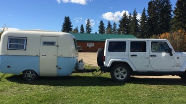 Sandy the Bolar is towed by the Birmingham's 2015 Jeep Wrangler, itself a bit of a retro throwback.