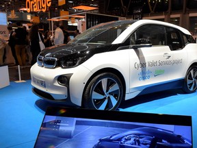 A car equiped with an intelligent parking solution system, the Cyber Valet Services developed by Cisco and Valeo, is pictured at the Viva Technology event, on June 15, 2017 in Paris.