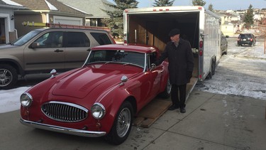 Jim Blackhall bids farewell to his 1962 Austin-Healey 3000/Sebring MX kit car as it's loaded in a trailer before heading to the Fred Phillips collection. It has been detailed and will be raffled later this year in support of the Alberta Adolescent Recovery Centre (AARC) in Calgary.