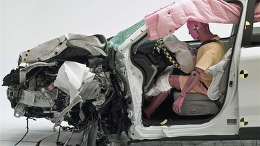 The result of an IIHS crash test of a Subaru Forester.