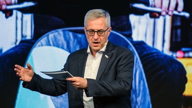 Rolf Bulander, chairman of mobility solutions at Robert Bosch GmbH, gestures while speaking during the Bosch mobility experience in Boxberg, Germany, on Tuesday, July 04, 2017.