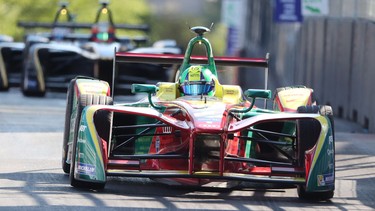 Lucas Di Grassi, of Brazil, drives down the straightaway on his way to winning the Montreal Formula ePrix electric car race, in Montreal on Saturday, July 29, 2017.