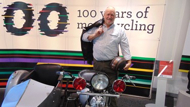 Deeley Motorcycle Exhibition director Brent Cooke assembled the display representing 100 Years of Motorcycling.