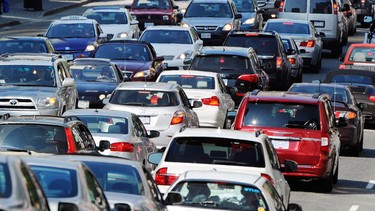 Traffic congestion on Burrard st North of Nelson during ther afternoon rush hour in Vancouver.