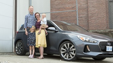 Darcy, Danielle, Elaine (age six) and Malcolm (13 months) Kraus with the 2018 Hyundai Elantra GT Sport.