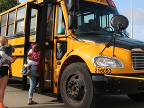 First Rider Program invites parents and new students to take a ride on a school bus and learn more about bus safety, at Fieldcrest Elementary School in Bradford, Ont. on Thursday August 24, 2017.