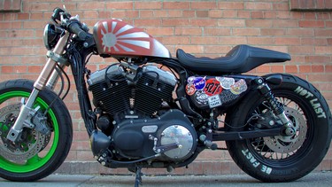 Michael Hatton says his Harley-Davidson with a Japanese flag painted on the gas tank and the Kawasaki front end is divisive. "Some people love it and other people hate it."