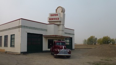 A 1946 Mercury truck owned by Al Briggs of Turner Valley sits outside the under-restoration Eamon's Super Service station near the Call of the West Museum building at High River. The museum group is hosting the first High River auto parts swap meet in conjunction with the River City Classics show and shine.