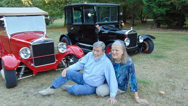 Bernie and Caroline Loughran enjoy their rare pair of Ford Model T hot rods including the rare centre door 1916 sedan.