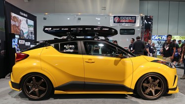 A customized Toyota CH-R in the racing and performance section of the SEMA Show.