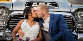 Nate and Desiree Bestward with their 1957 GMC pickup that broke down on the eve of their wedding after being totally rebuilt by the reality TV show Carspotters.