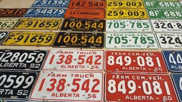 A very small sample of Jason Kinderwater's incredible Alberta licence plate collection.