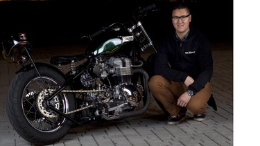 Calgary's Kenny Kwan with his custom Triumph motorcycle that will be on display in the Handle Bar at the Calgary Motorcycle Show.