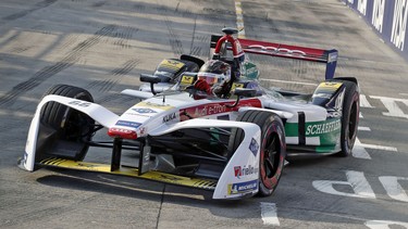 The Audi e-tron FE04 of number 66 Daniel Abt in Hong Kong.