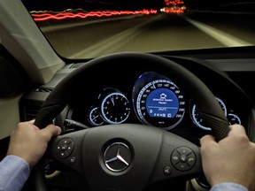 A Mercedes-Benz E-Class with Attention Assist feature, which monitors a driver's actions to determine if they are getting drowsy.