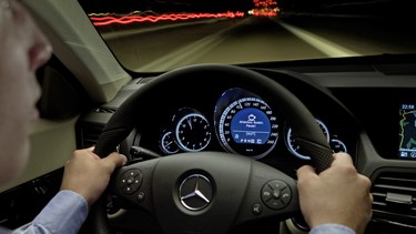 A Mercedes-Benz E-Class with Attention Assist feature, which monitors a driver's actions to determine if they are getting drowsy.