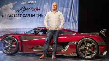 Christian von Koenigsegg in front of an Agera RS at the Canadian International Auto Show in Toronto.