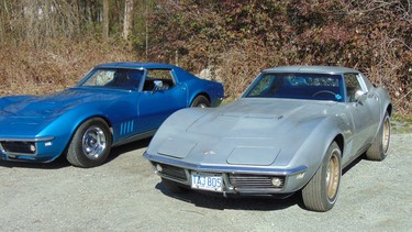 Two big block 1968 Corvette coupes owned by boyhood friends Brian McDonald and Geoff Tuck who first admired these cars when they were in Grade 5 together.