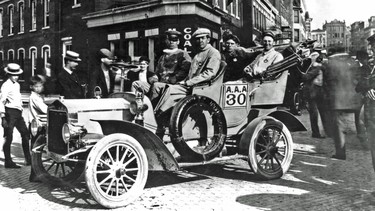 Driver William C. (Billy) Durant, founder of General Motors Corp., shows off a Model F Buick during the 1906 Glidden Tour.