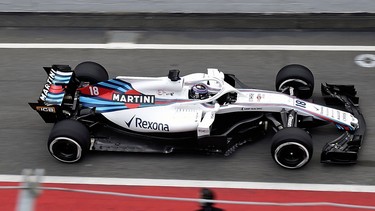 Williams Racing-Mercedes Team's Canadian driver Lance Stroll drives at the Circuit de Catalunya on February 26, 2018 in Montmelo, Spain, during the first day of the first week of tests for the Formula One Grand Prix season.