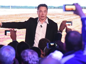Elon Musk during his presentation at the Tesla Powerpack Launch Event at Hornsdale Wind Farm on September 29, 2017 in Adelaide, Australia.