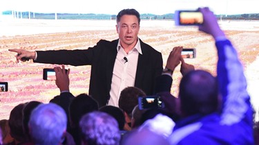 Elon Musk during his presentation at the Tesla Powerpack Launch Event at Hornsdale Wind Farm on September 29, 2017 in Adelaide, Australia.