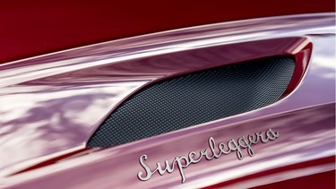 The Superleggera badge on the hood of Aston Martin's new 2018 DBS.