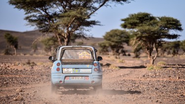 A BlueSummer electric car at the 2018 Gazelles Rally in Morocco.