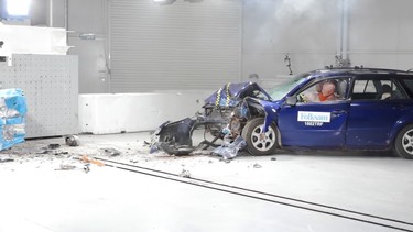 A rust-riddled 2003 Mazda6 is crash-tested in a 2018 test in Sweden.