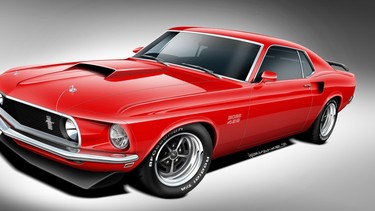 A teaser sketch for Classic Recreations' new '69 and '70 Ford Mustang Boss 429s.