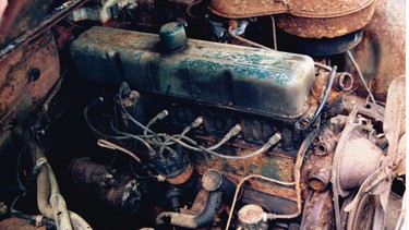 The 261 cubic inch six cylinder engine from the 1959 Pontiac purchased new by Kyle Hawkins grandfather now powers his modified 1950 Chevrolet pickup truck.