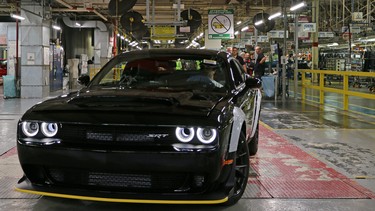 The final Dodge Challenger Demon rolls off the assembly line in Brampton on May 30, 2018.