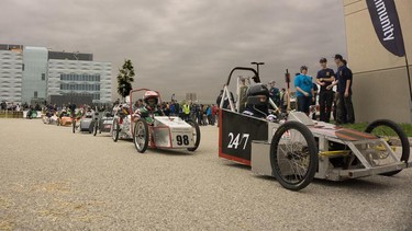 Electric vehicles participating in the Waterloo High School Electric Vehicle Challenge.