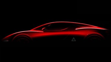 A teaser image of the upcoming Alfa Romeo 8C supercar.