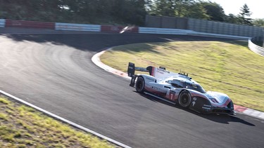 Timo Bernhard setting a record lap of the Nürburgring in the Porsche 919 Hybrid Evo LMP1 car in June 2018.
