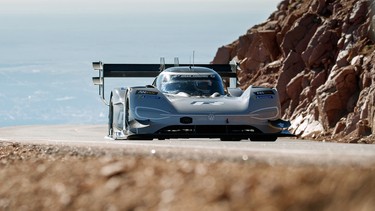The Volkswagen I.D. R electric racer at the 2018 Pikes Peak race.
