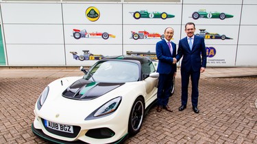 Lotus CEO Feng Qingfeng, left, and his predecessor Jean-Marc Gales, in June 2018.