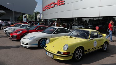 Porsche models on display at the Porsche Museum in Zuffenhausen, Germany.