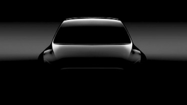 A teaser image of Tesla's 2020 Model Y crossover.