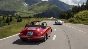 A 1962 356 B 2000 GS Carrera 2 Cabriolet and a 1958 356 A 1600 Super Speedster in Switzerland.